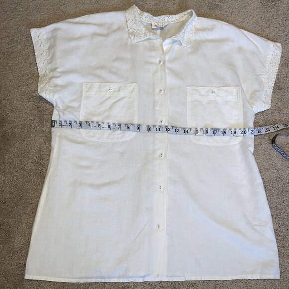 Otto Kern Women's Linen/Cotton Button Front Blouse Sz M Crochet Trim Cottagecore - Picture 9 of 11